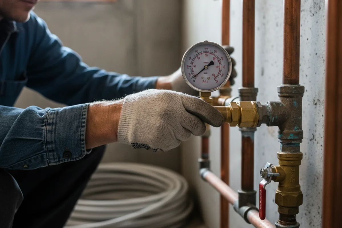 Pressure testing a repaired line during Water Line Repair in Carlisle